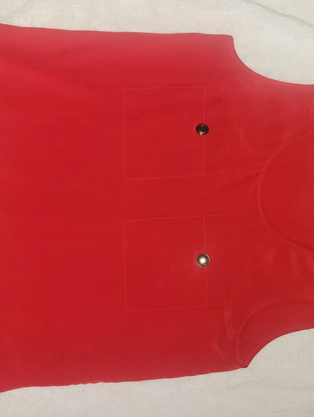 Akris Red Silk Boxy Shell Top 36 Relaxed Fit Sleeveless Blouse Pockets - Picture 2 of 6